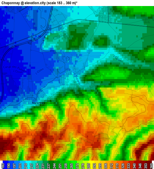 Chaponnay elevation map