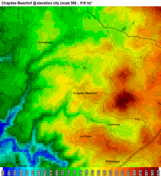 Chapdes-Beaufort elevation map