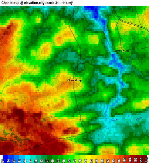 Chanteloup elevation map