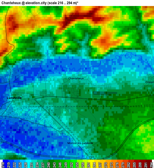 Chanteheux elevation map