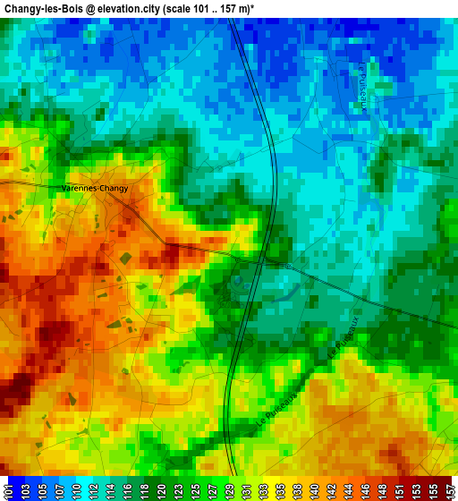 Changy-les-Bois elevation map