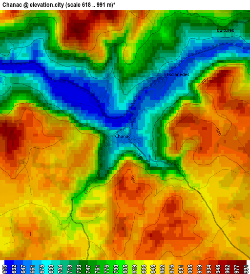 Chanac elevation map