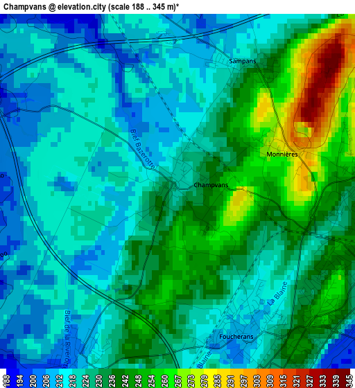 Champvans elevation map