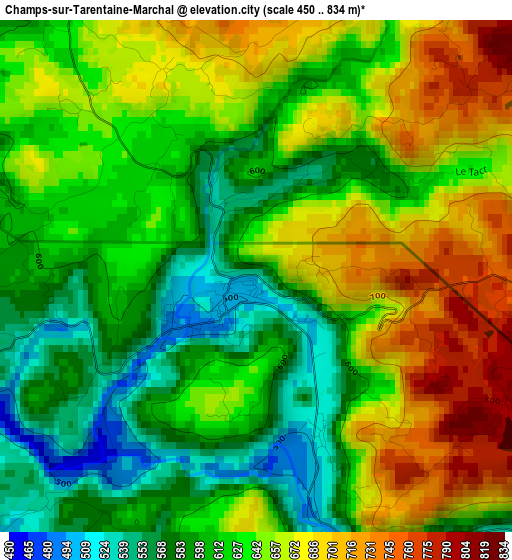 Champs-sur-Tarentaine-Marchal elevation map