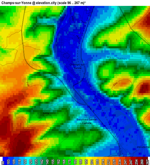 Champs-sur-Yonne elevation map