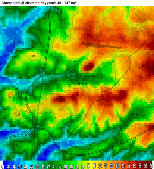 Champniers elevation map