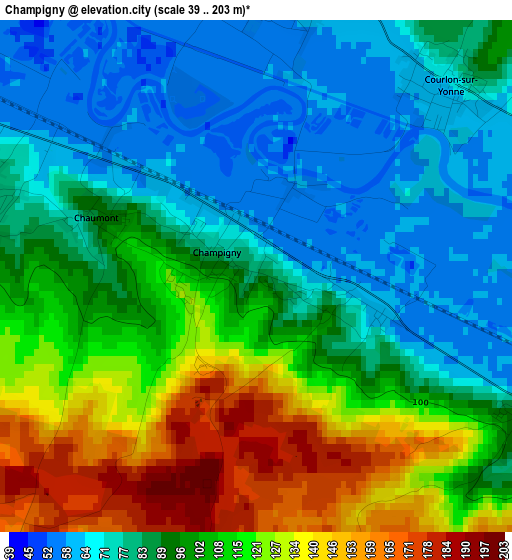 Champigny elevation map