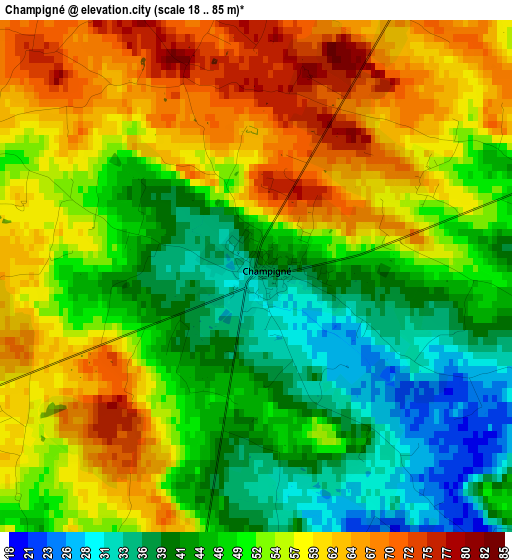 Champigné elevation map