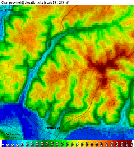 Champcevinel elevation map