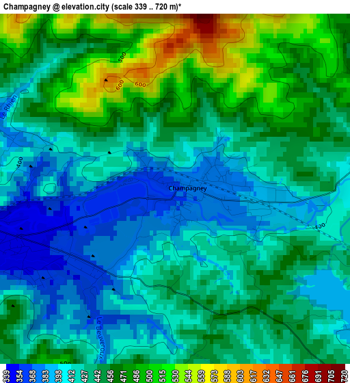 Champagney elevation map