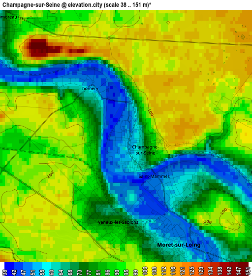 Champagne-sur-Seine elevation map