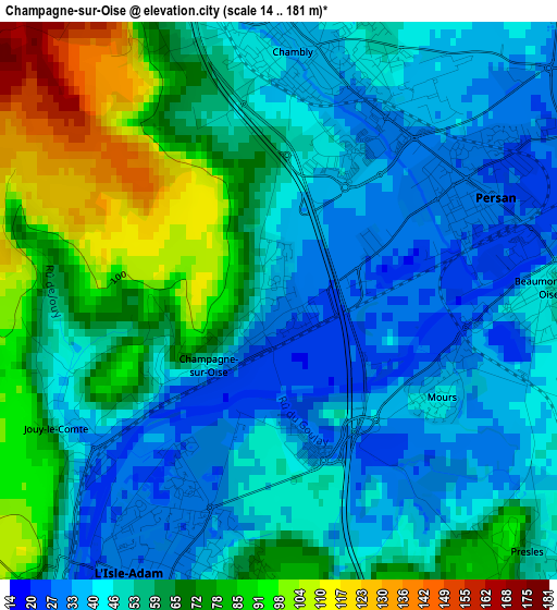 Champagne-sur-Oise elevation map
