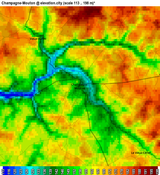 Champagne-Mouton elevation map