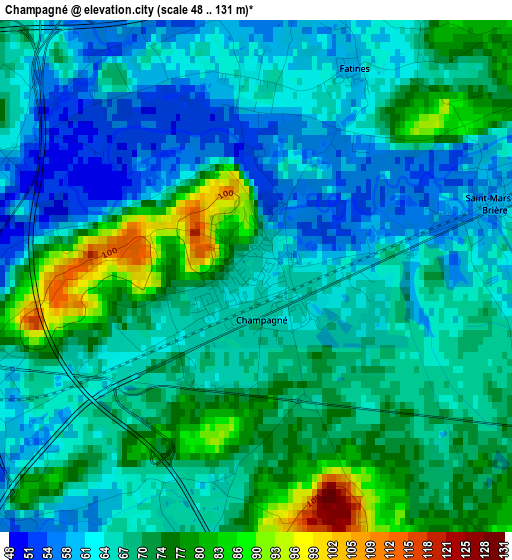 Champagné elevation map