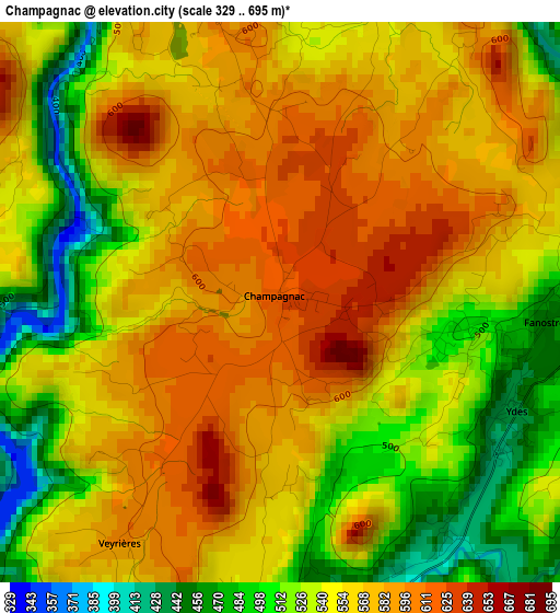 Champagnac elevation map