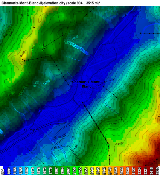 Chamonix-Mont-Blanc elevation map