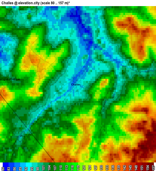 Challes elevation map