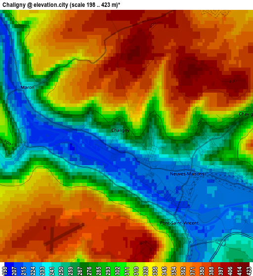 Chaligny elevation map