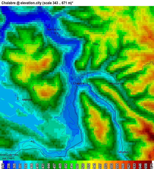 Chalabre elevation map