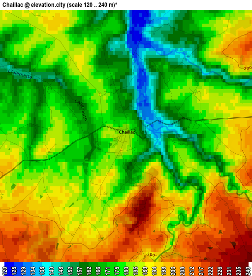 Chaillac elevation map