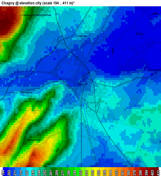 Chagny elevation map