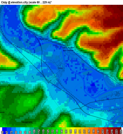 Cézy elevation map