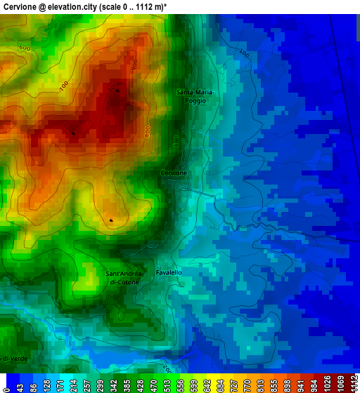 Cervione elevation map