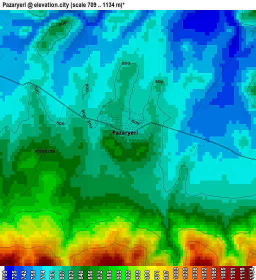 Pazaryeri elevation map