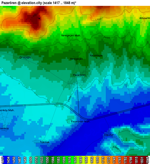Pazarören elevation map
