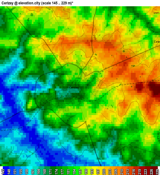 Cerizay elevation map