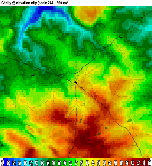 Cérilly elevation map