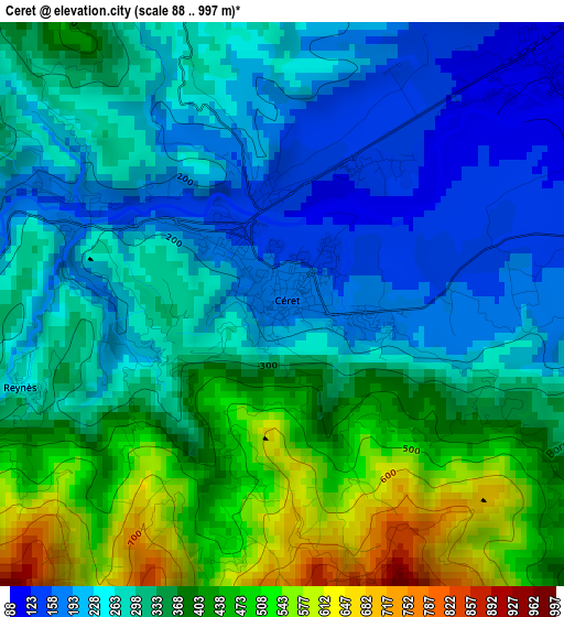 Ceret elevation map