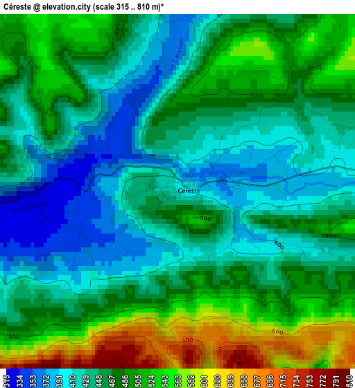 Céreste elevation map