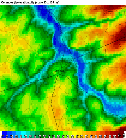 Cérences elevation map