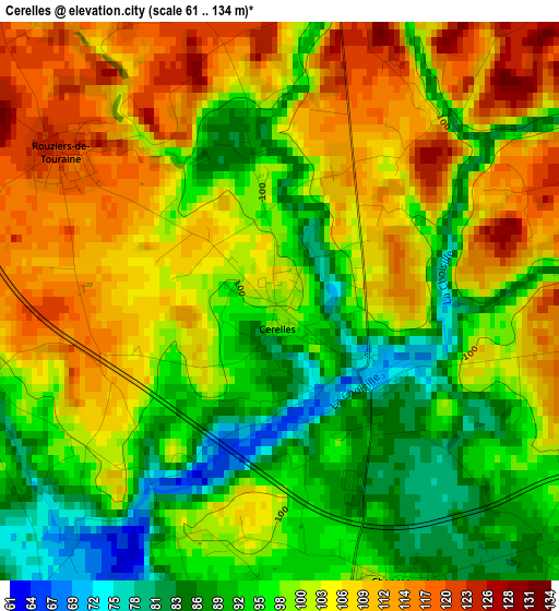 Cerelles elevation map