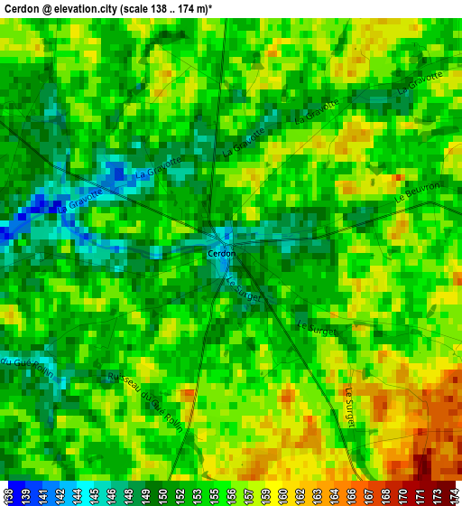 Cerdon elevation map