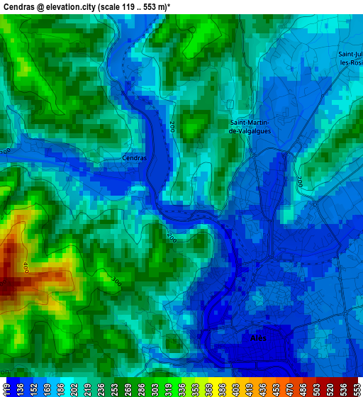 Cendras elevation map