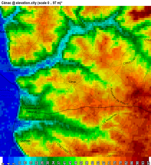 Cénac elevation map