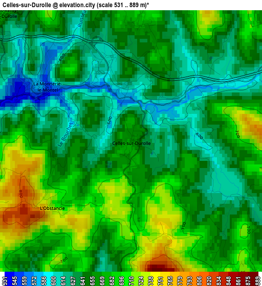 Celles-sur-Durolle elevation map