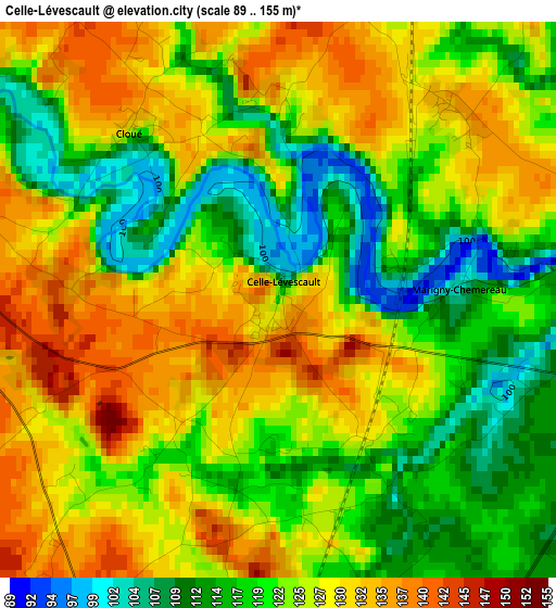 Celle-Lévescault elevation map