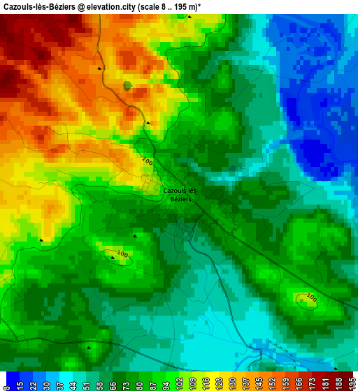 Cazouls-lès-Béziers elevation map