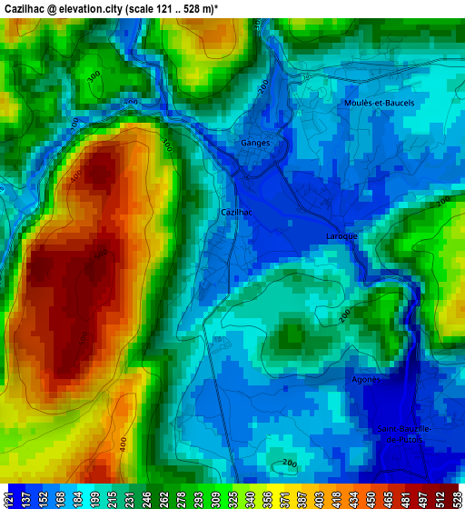 Cazilhac elevation map