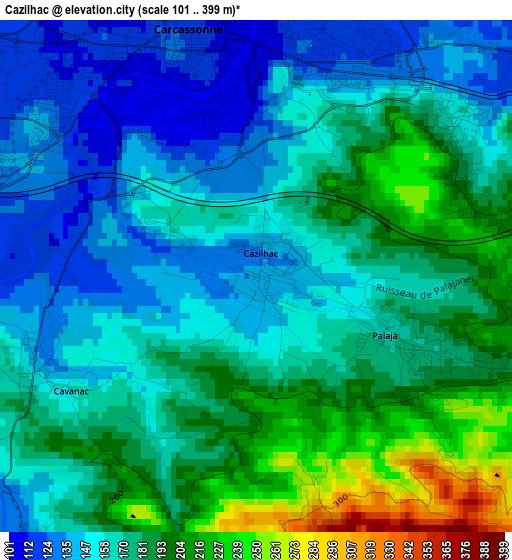 Cazilhac elevation map