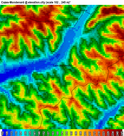 Cazes-Mondenard elevation map