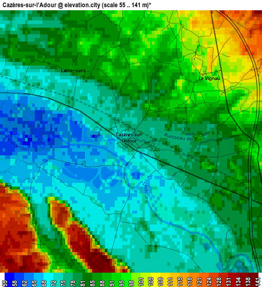 Cazères-sur-l’Adour elevation map