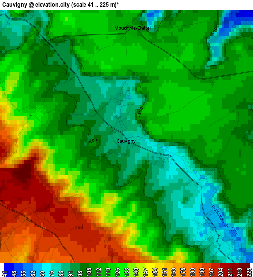 Cauvigny elevation map