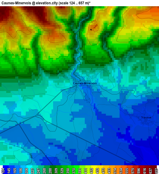 Caunes-Minervois elevation map