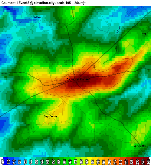 Caumont-l'Éventé elevation map