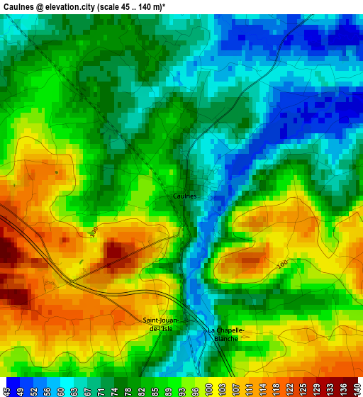 Caulnes elevation map