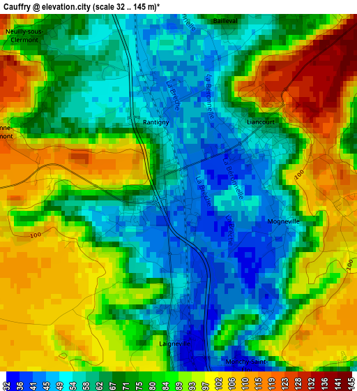 Cauffry elevation map